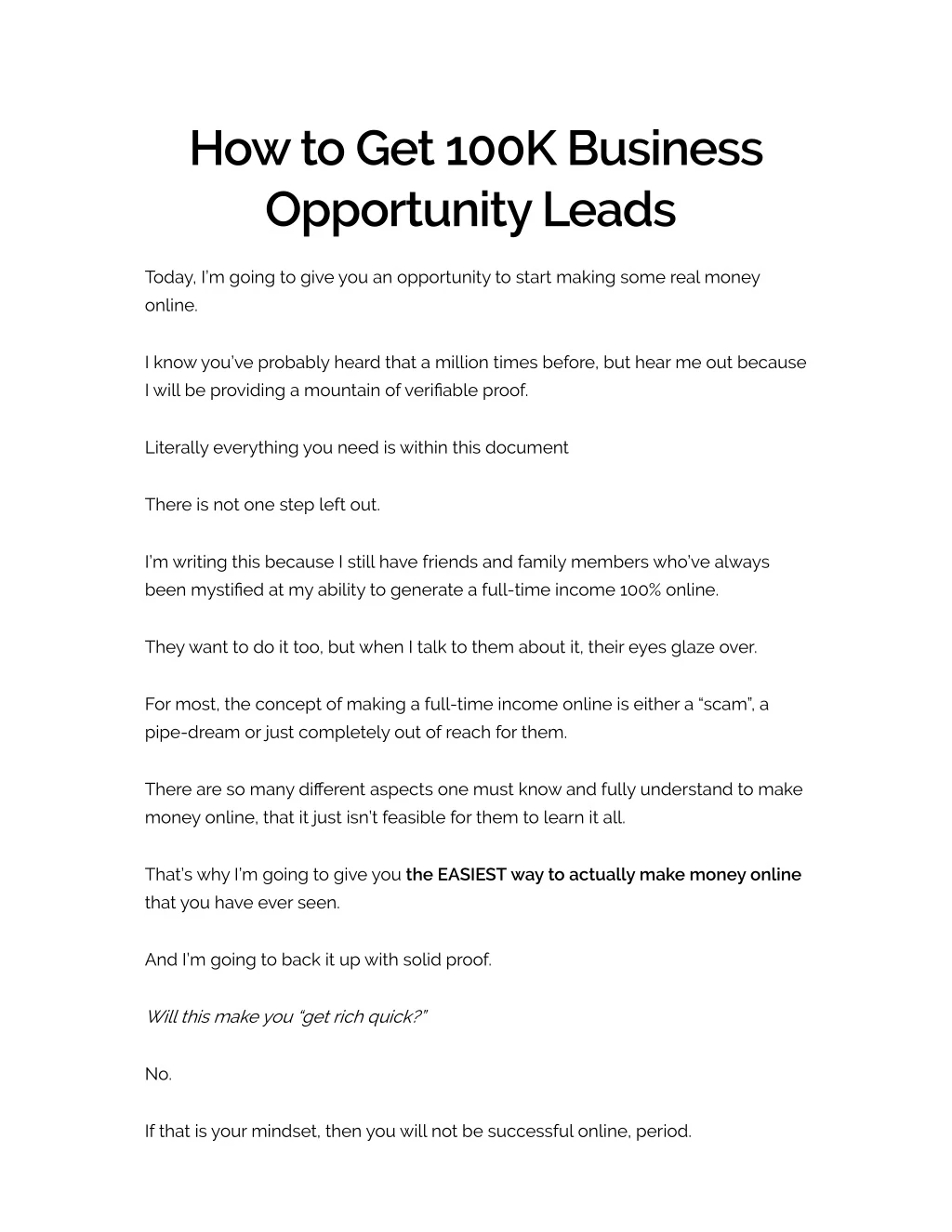 how to get 100k business opportunity leads