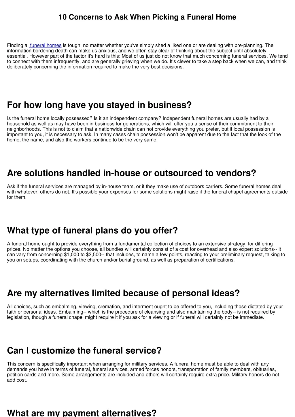 10 concerns to ask when picking a funeral home