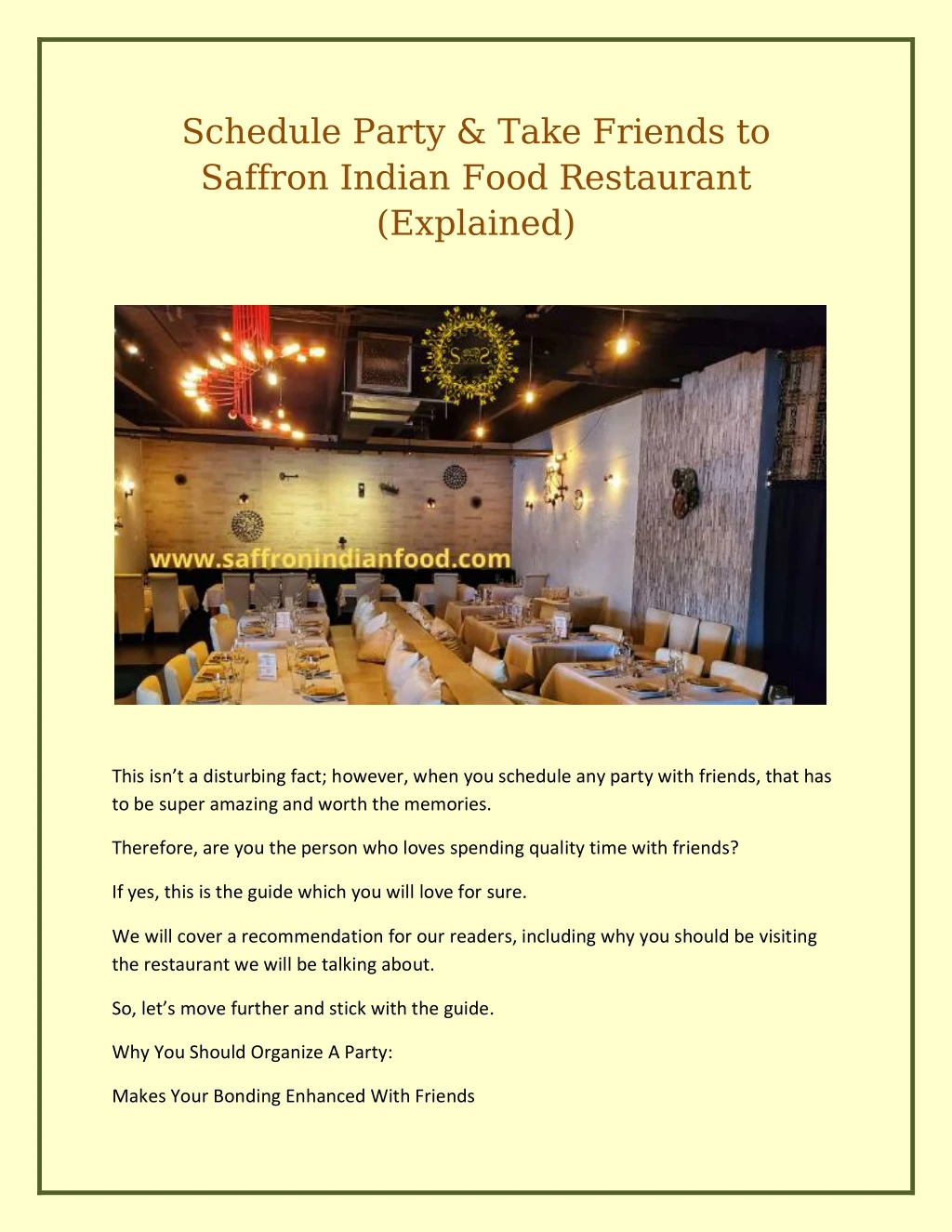 schedule party take friends to saffron indian