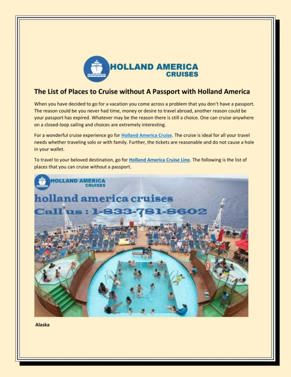 The List of Places to Cruise without A Passport with Holland America