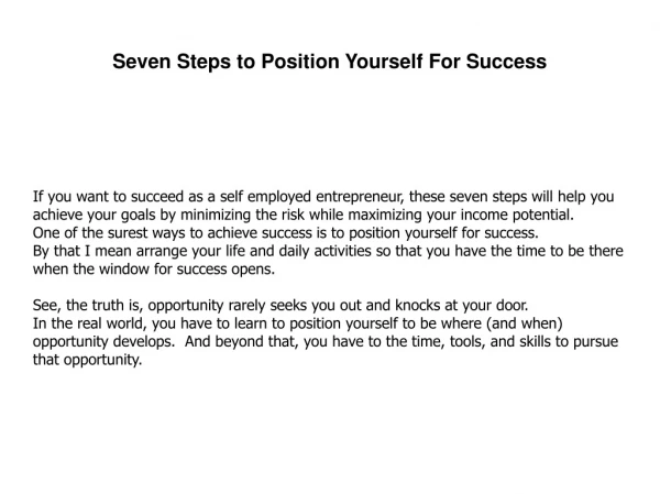 Seven Steps to Position Yourself For Success