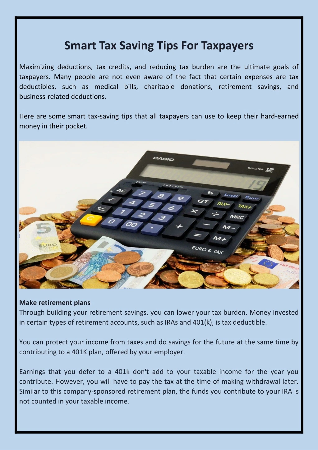 smart tax saving tips for taxpayers