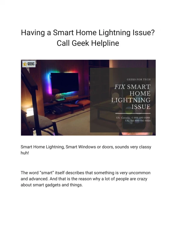 Having a Smart Home Lightning Issue? Call Geek Helpline