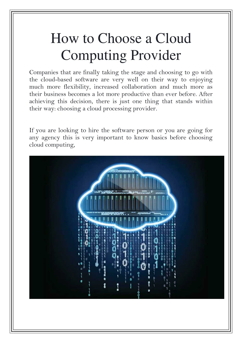 how to choose a cloud computing provider