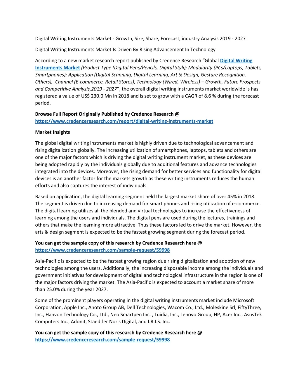 digital writing instruments market growth size