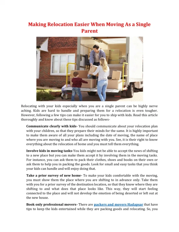 making relocation easier when moving as a single