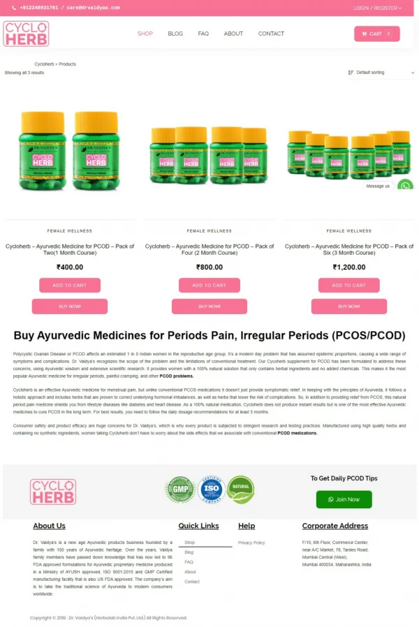 Ayurvedic Medicine for Period Pain - Cycloherb