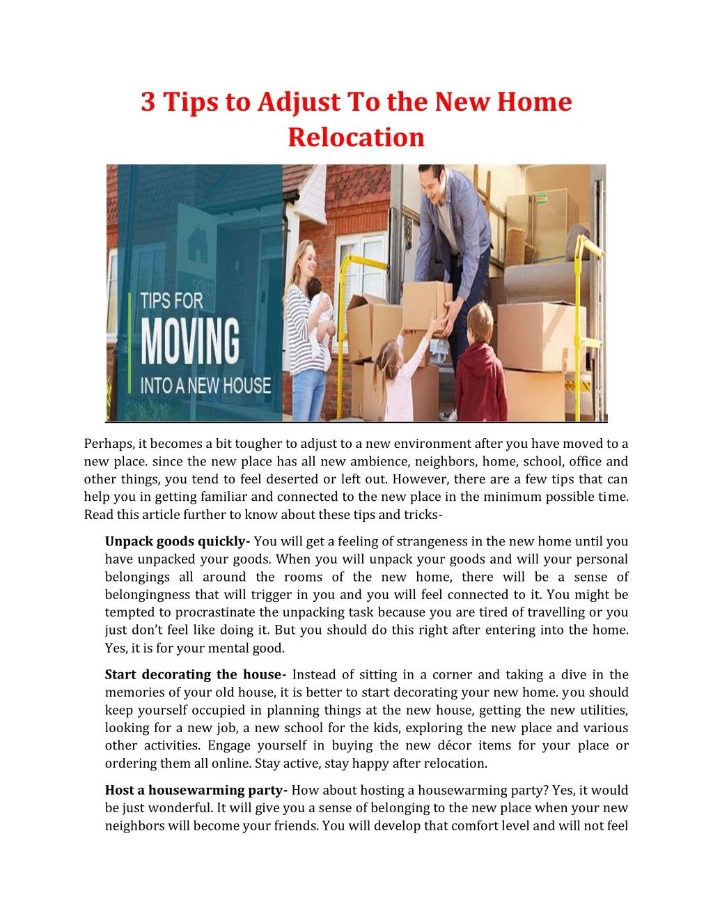 3 tips to adjust to the new home relocation