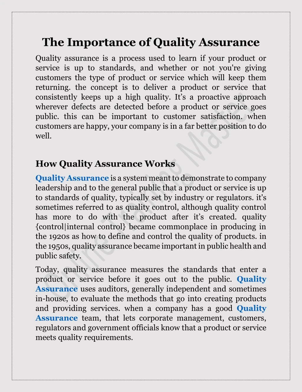 the importance of quality assurance