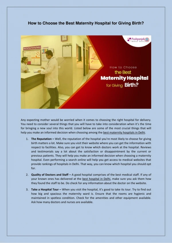 How to Choose the Best Maternity Hospital for Giving Birth?