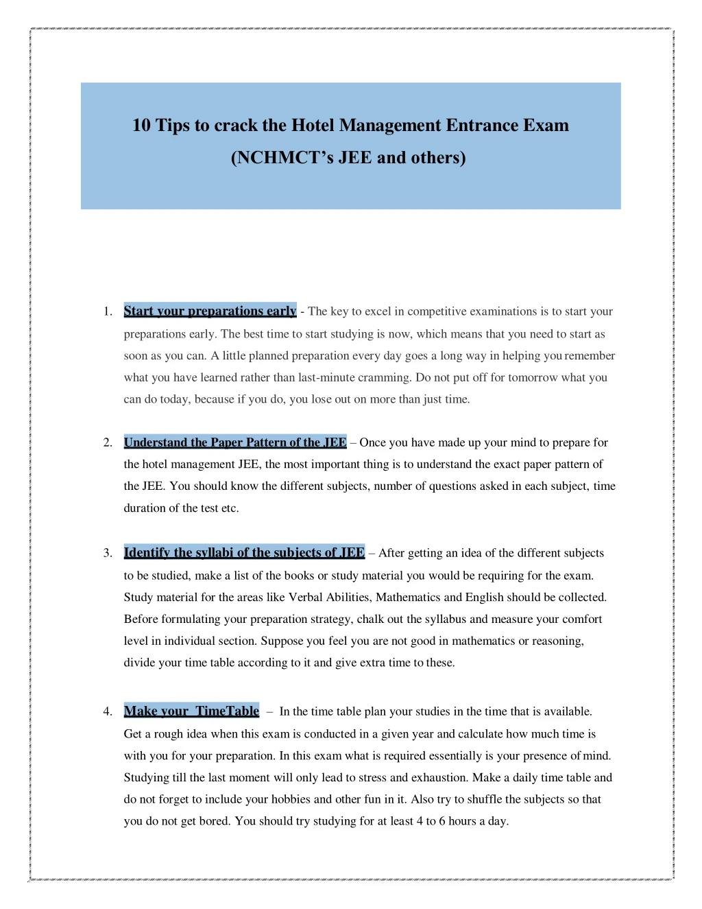 10 tips to crack the hotel management entrance