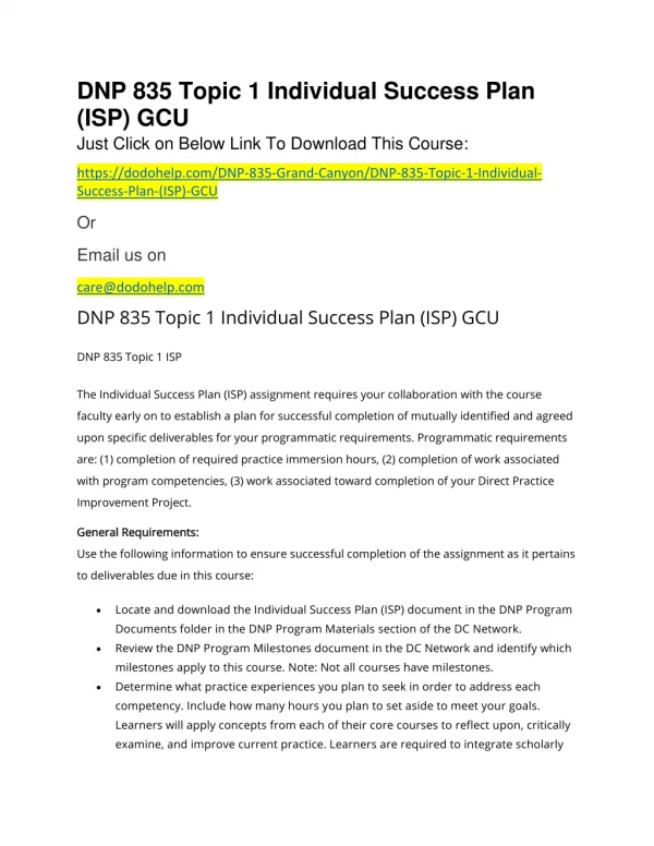 dnp 835 topic 1 individual success plan