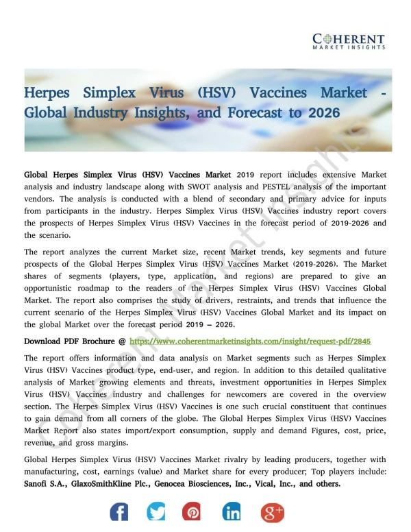 Herpes Simplex Virus (HSV) Vaccines Market - Global Industry Insights, and Forecast to 2026