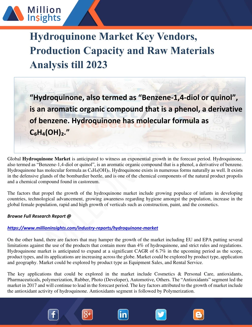 hydroquinone market key vendors production