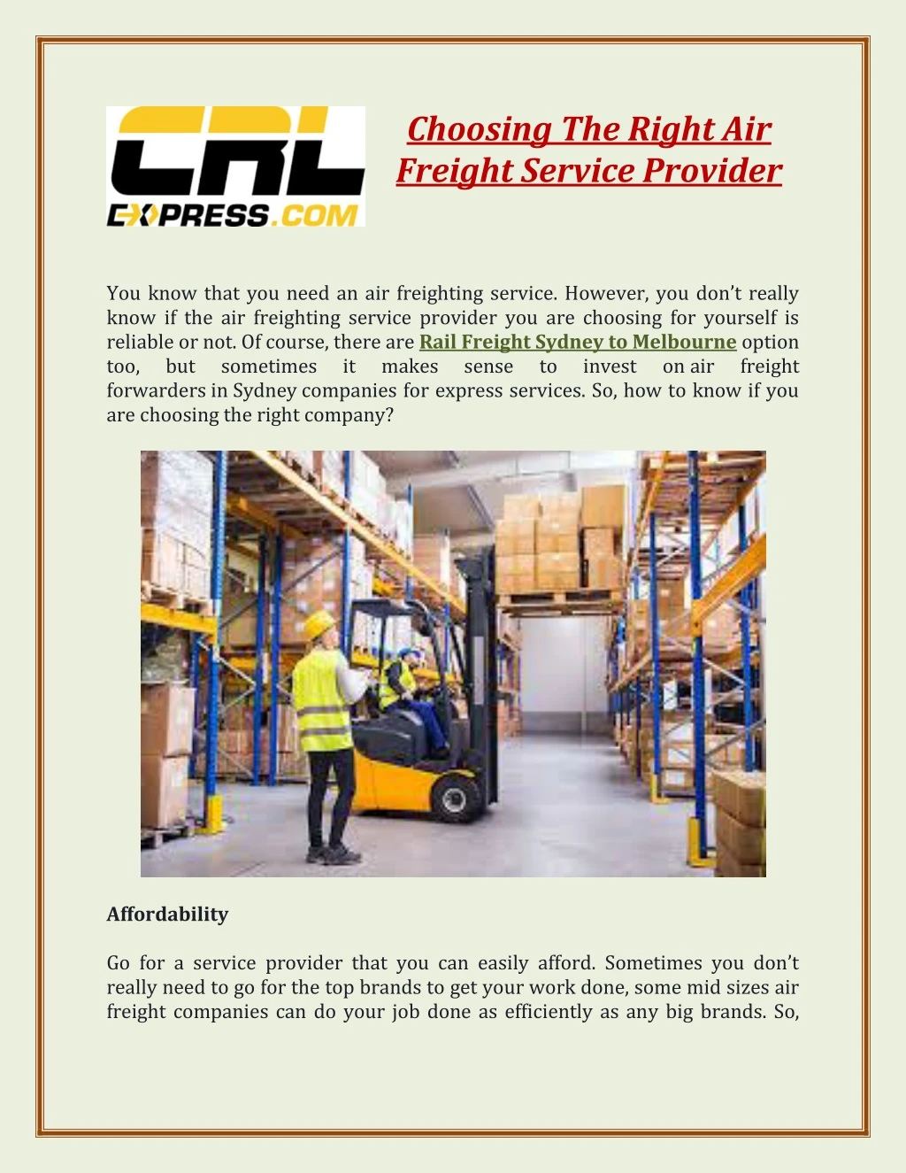 choosing the right air freight service provider