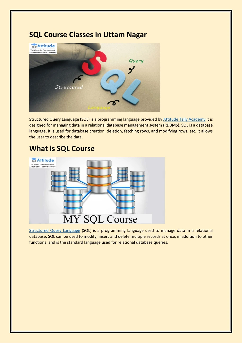 sql course classes in uttam nagar