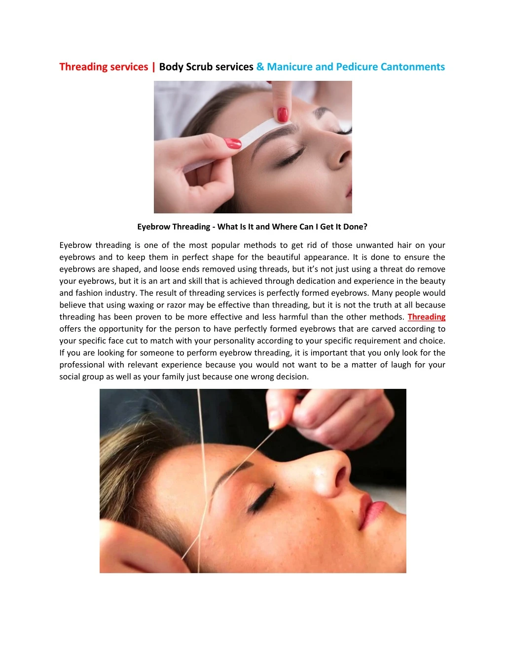 threading services body scrub services manicure