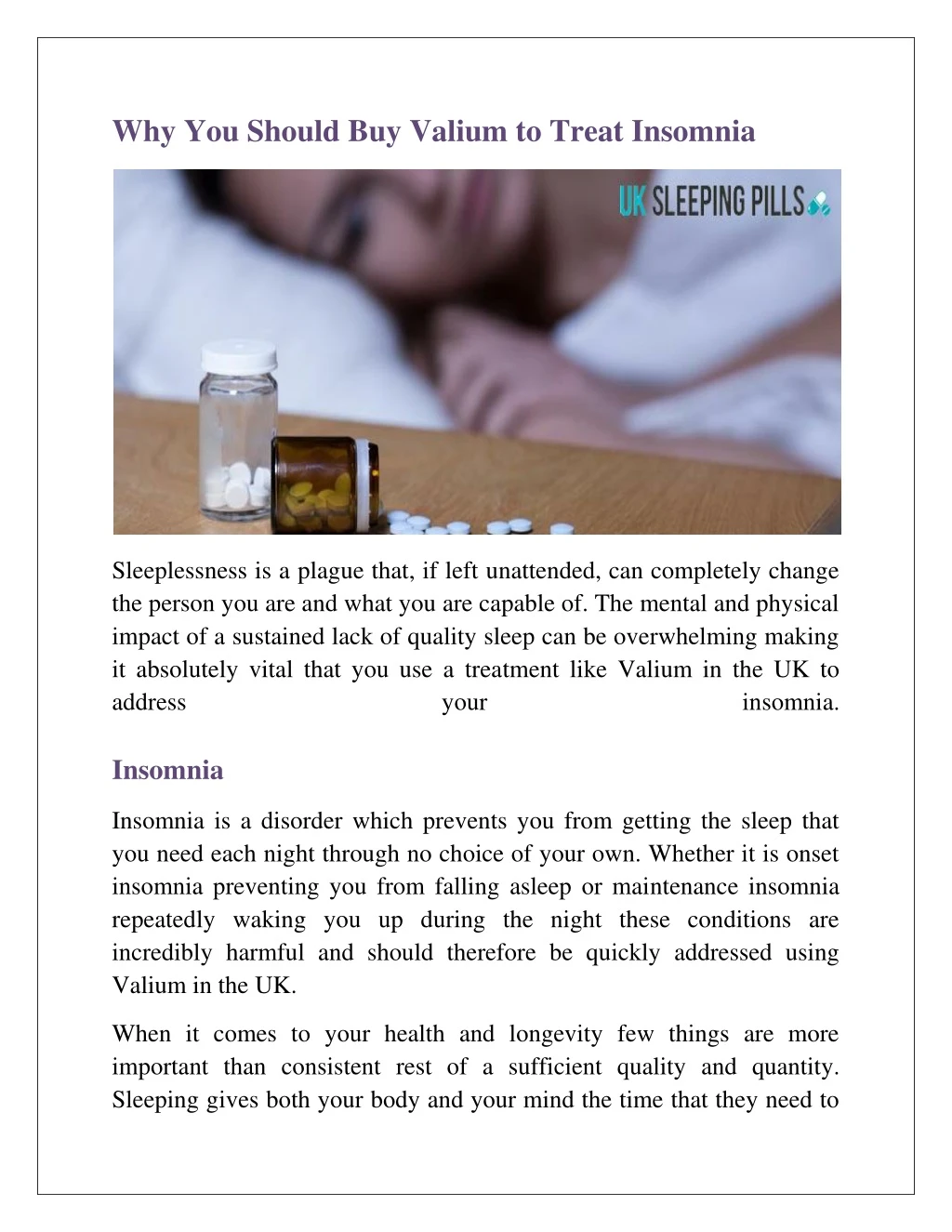 why you should buy valium to treat insomnia