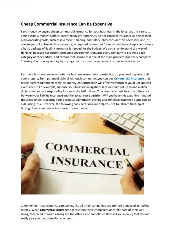 Cheap Commercial Insurance Can Be Expensive