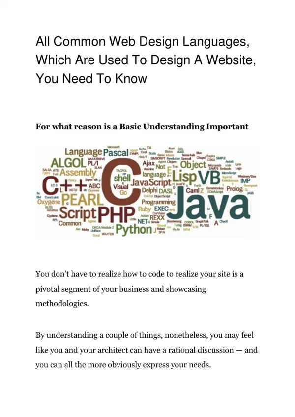 all common web design languages which are used to design a website you need to know