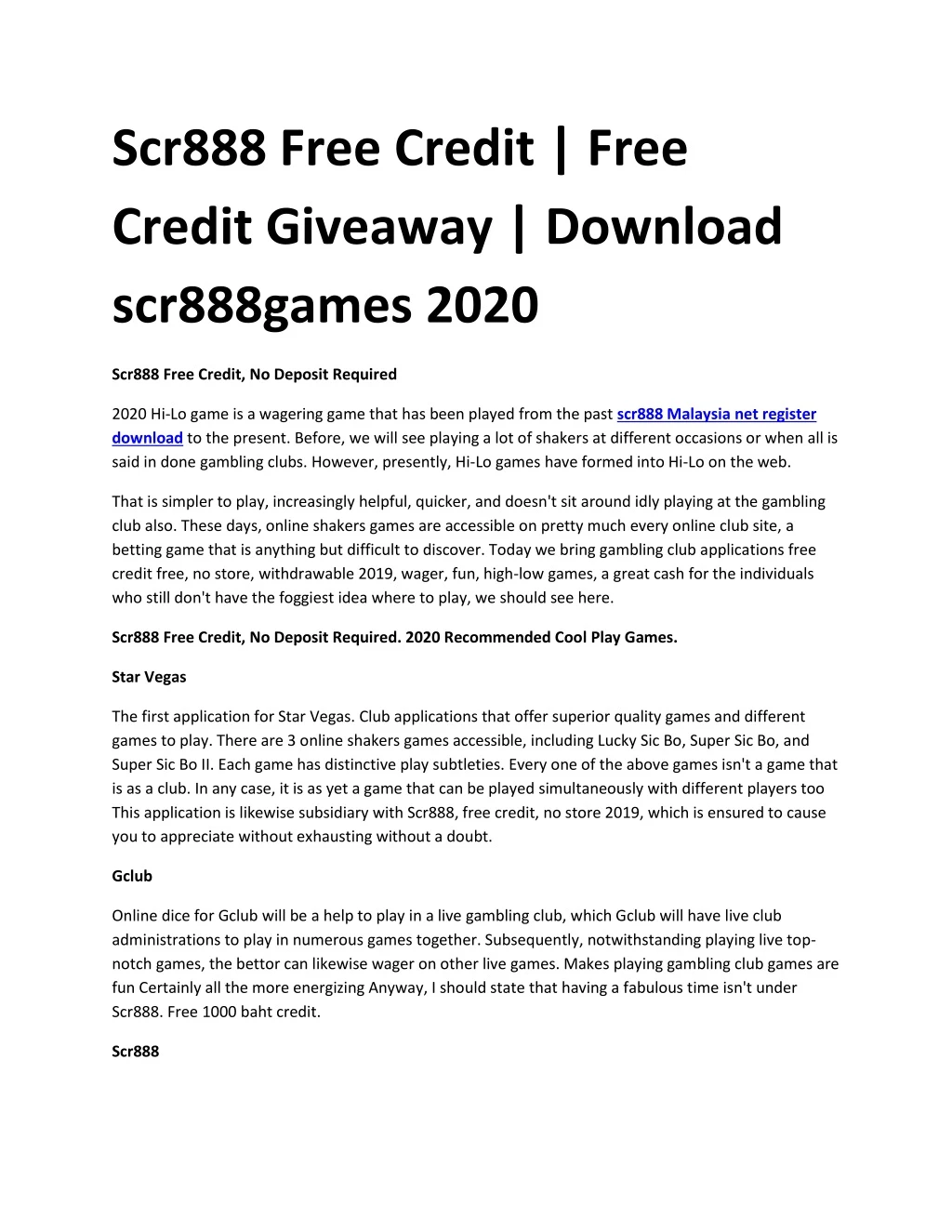 scr888 free credit free credit giveaway download