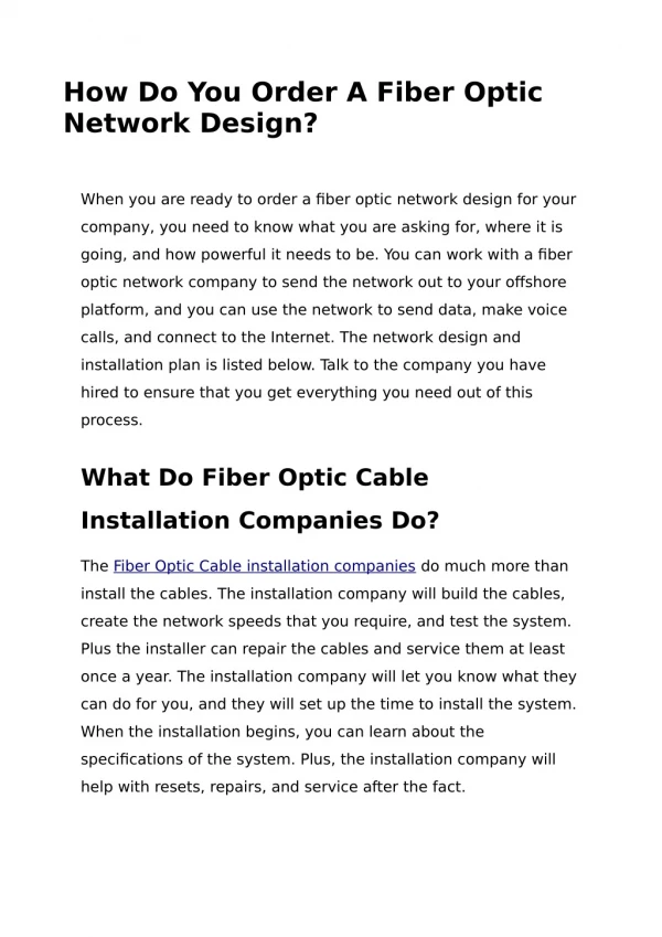 How Do You Order A Fiber Optic Network Design?