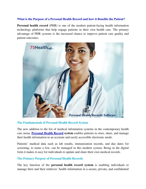 what is the purpose of a personal health record