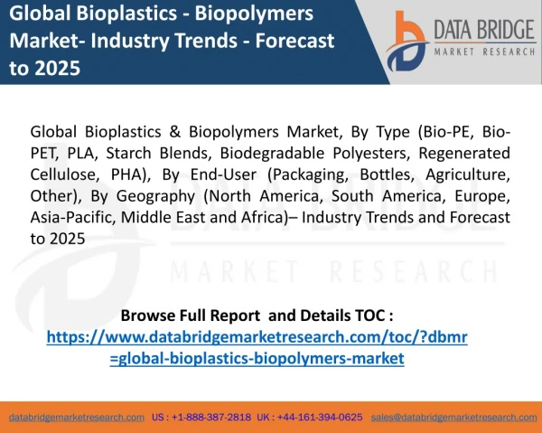 Global Bioplastics - Biopolymers Market- Industry Trends - Forecast to 2025