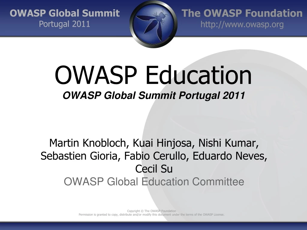 owasp education owasp global summit portugal 2011