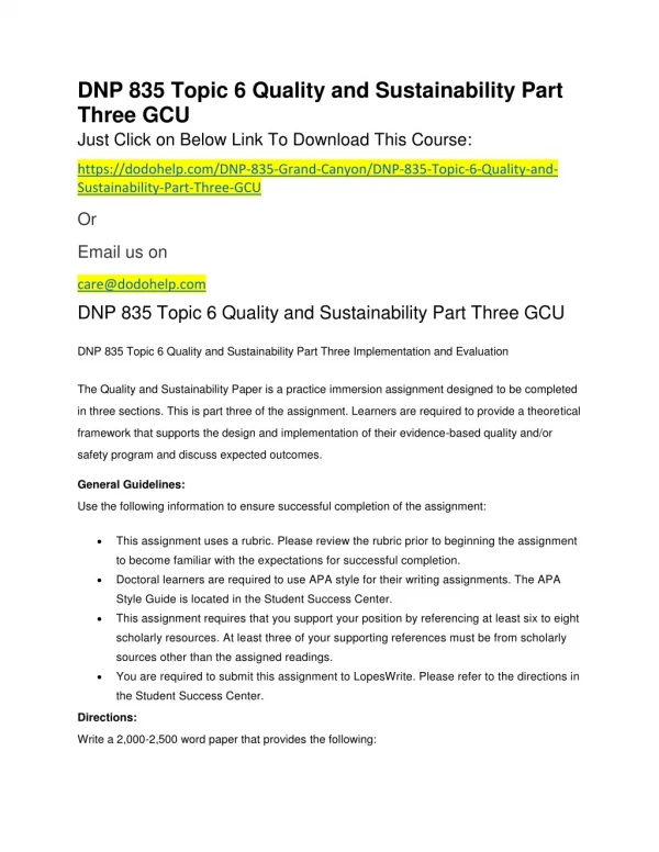 dnp 835 topic 6 quality and sustainability part
