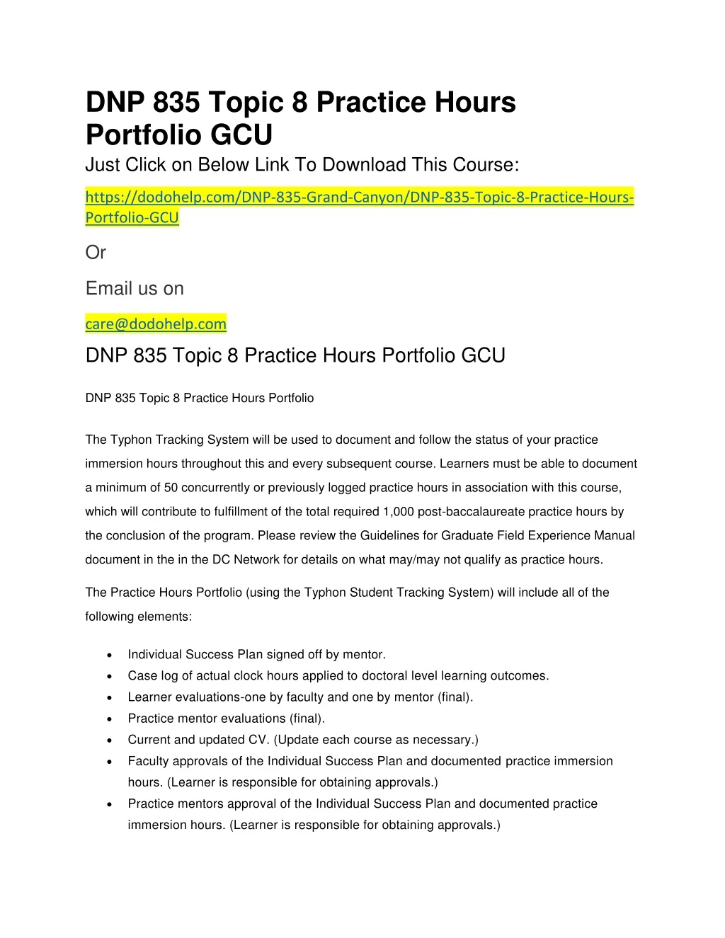 dnp 835 topic 8 practice hours portfolio gcu just