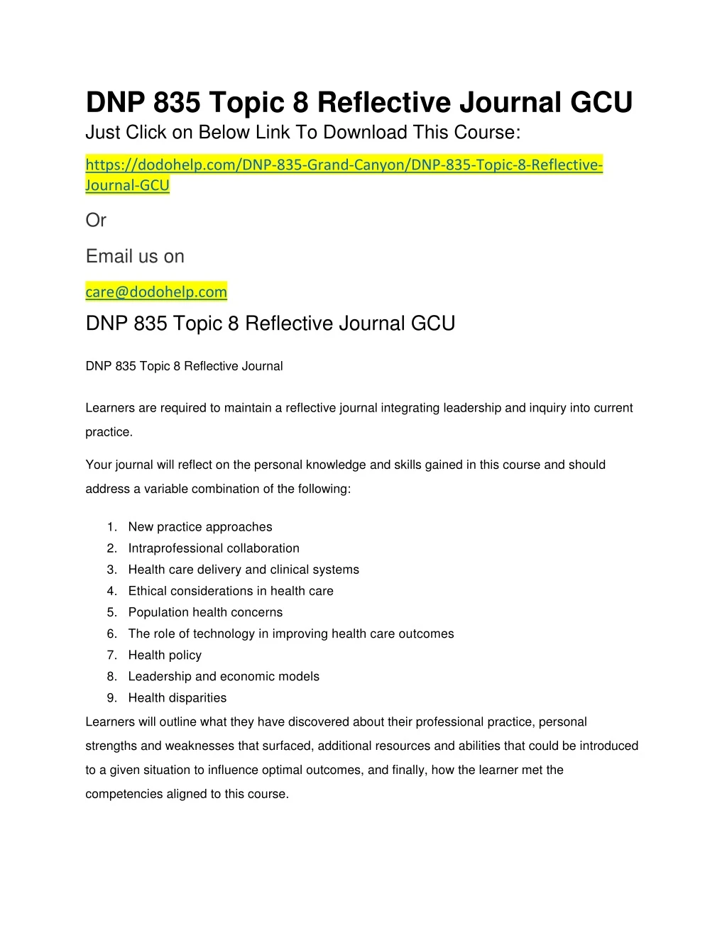 dnp 835 topic 8 reflective journal gcu just click