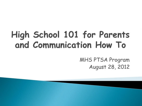 High School 101 for Parents and Communication How To