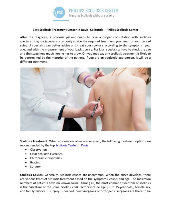 Best Scoliosis Treatment Center in Davis, California | Philips Scoliosis Center