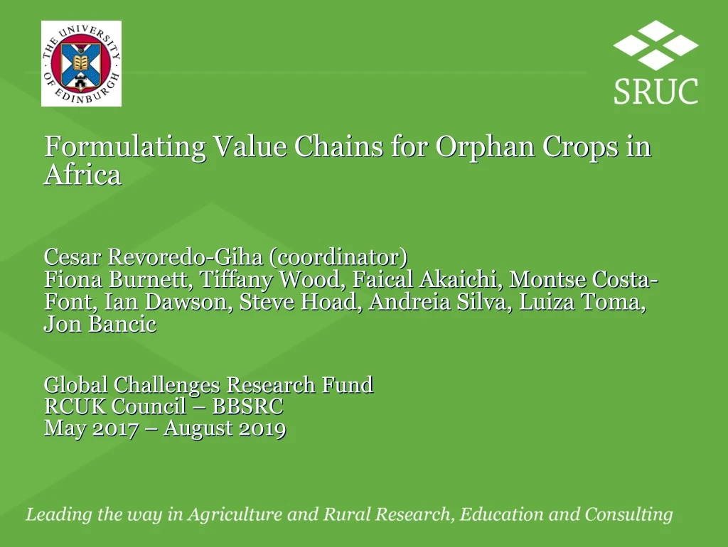 formulating value chains for orphan crops