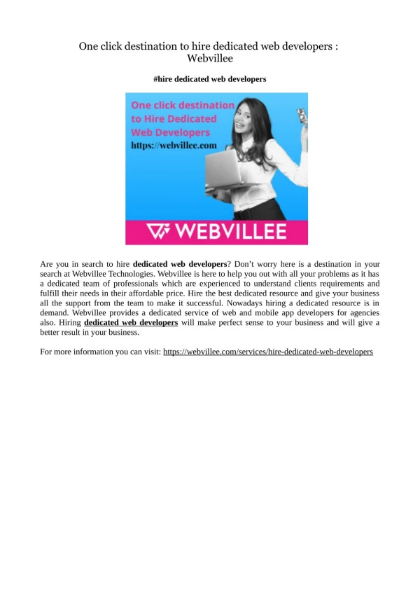 One click destination to hire dedicated web developers : Webvillee