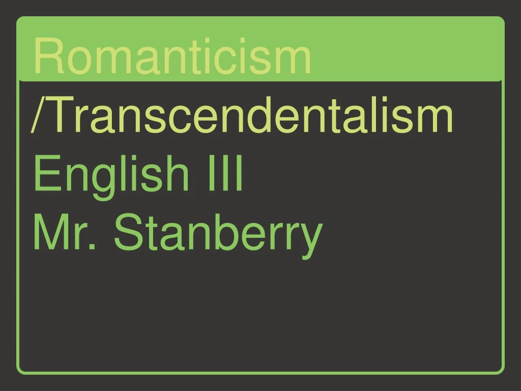 romanticism transcendentalism