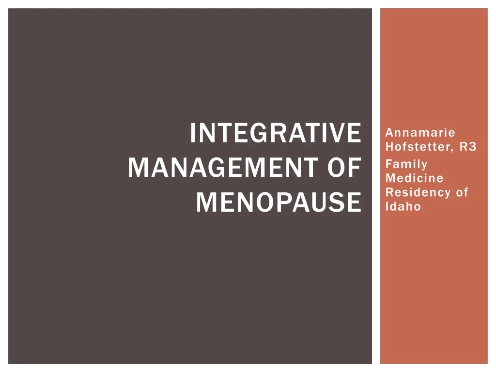 integrative management of menopause