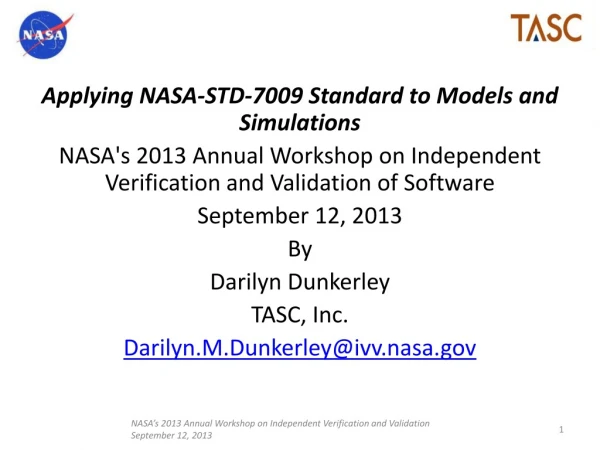 Applying NASA-STD-7009 Standard to Models and Simulations