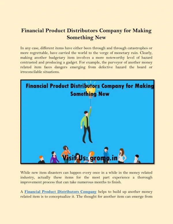 Financial Product Distributors Company for Making Something New
