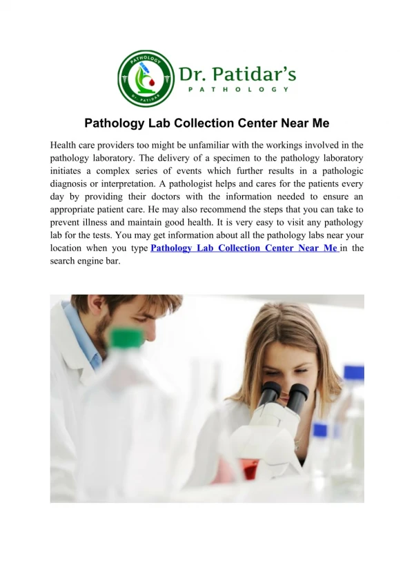 Pathology Lab Collection Center Near Me