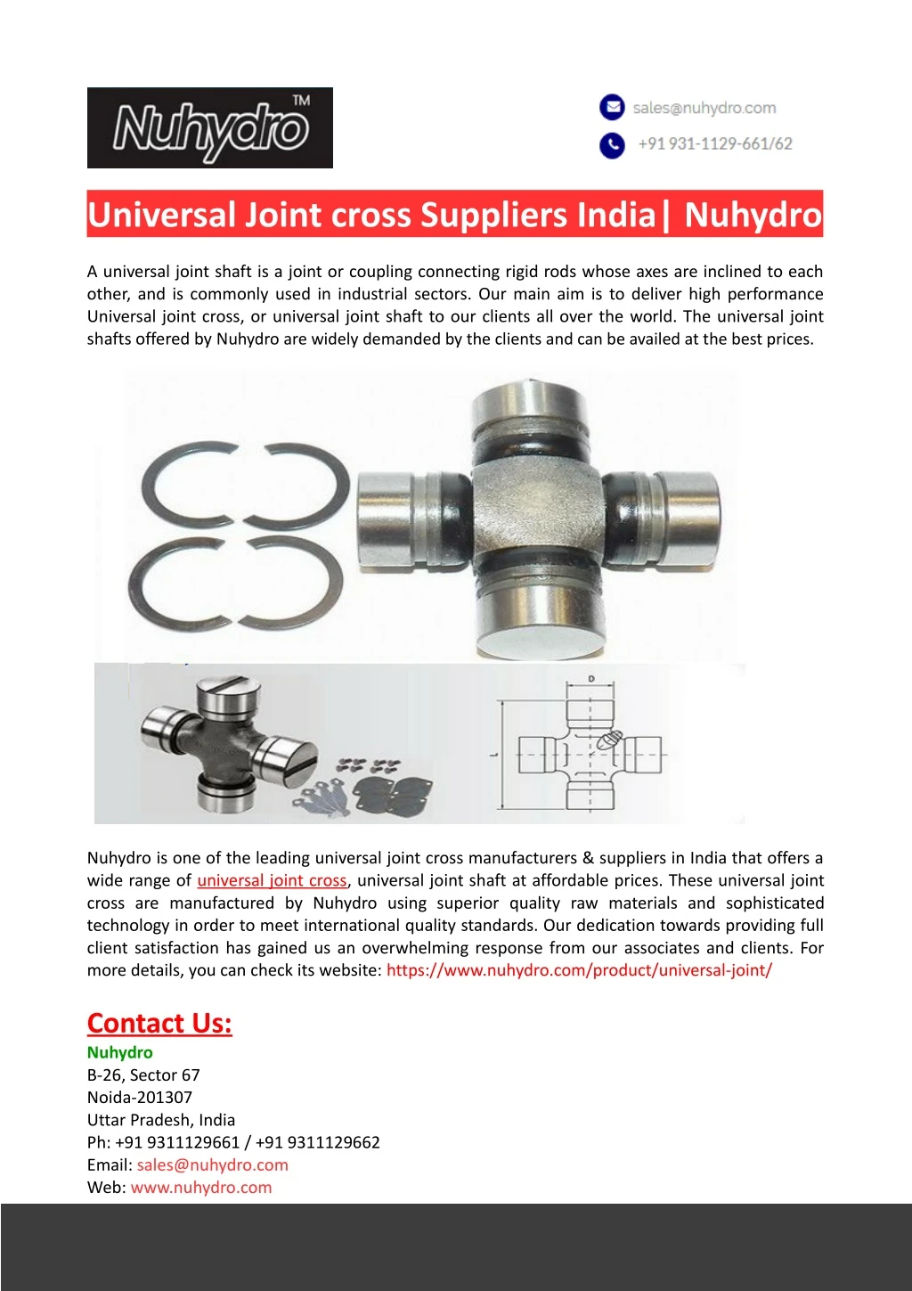 universal joint cross suppliers india nuhydro