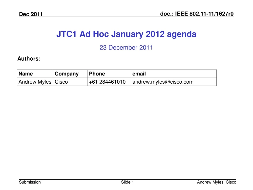 jtc1 ad hoc january 2012 agenda