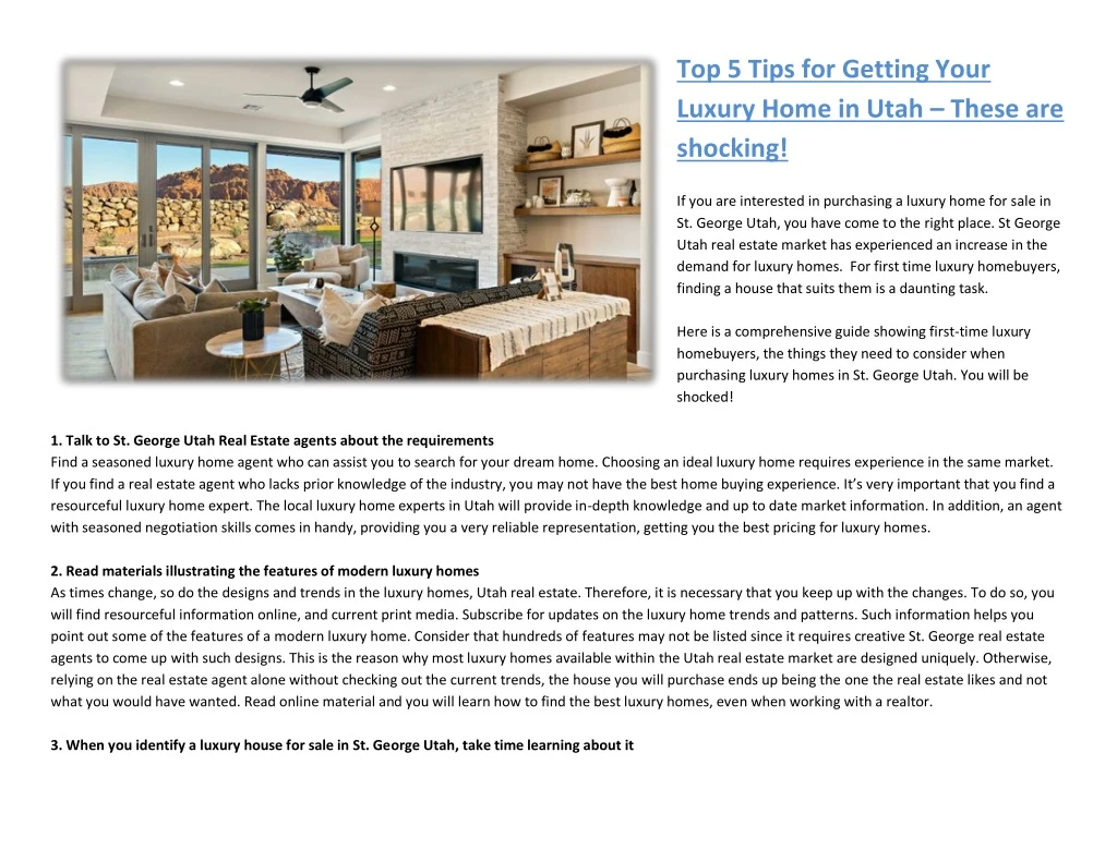 top 5 tips for getting your luxury home in utah