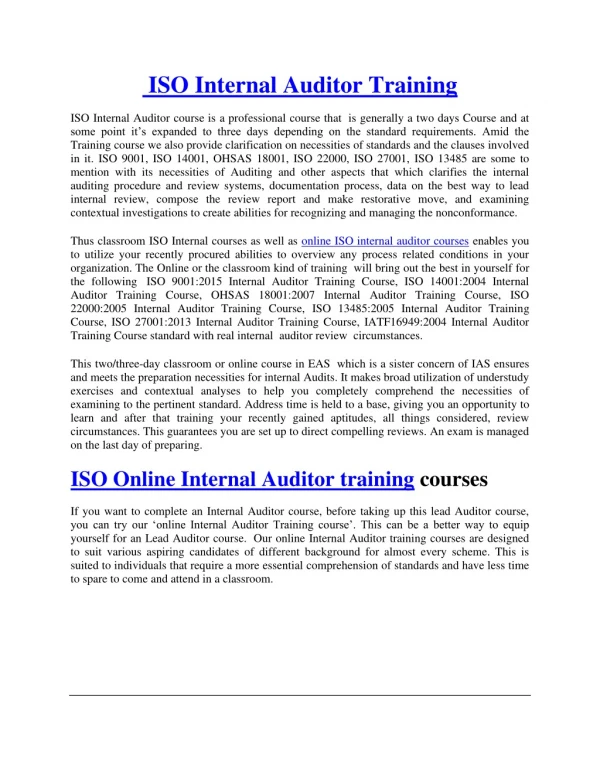 iso internal auditor training