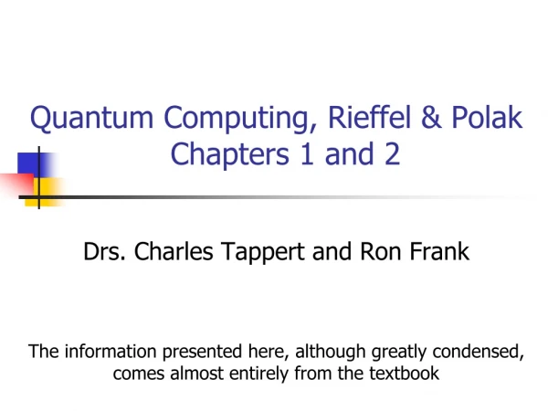 Quantum Computing, Rieffel &amp; Polak Chapters 1 and 2