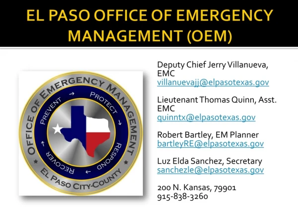 EL PASO OFFICE OF EMERGENCY MANAGEMENT (OEM)