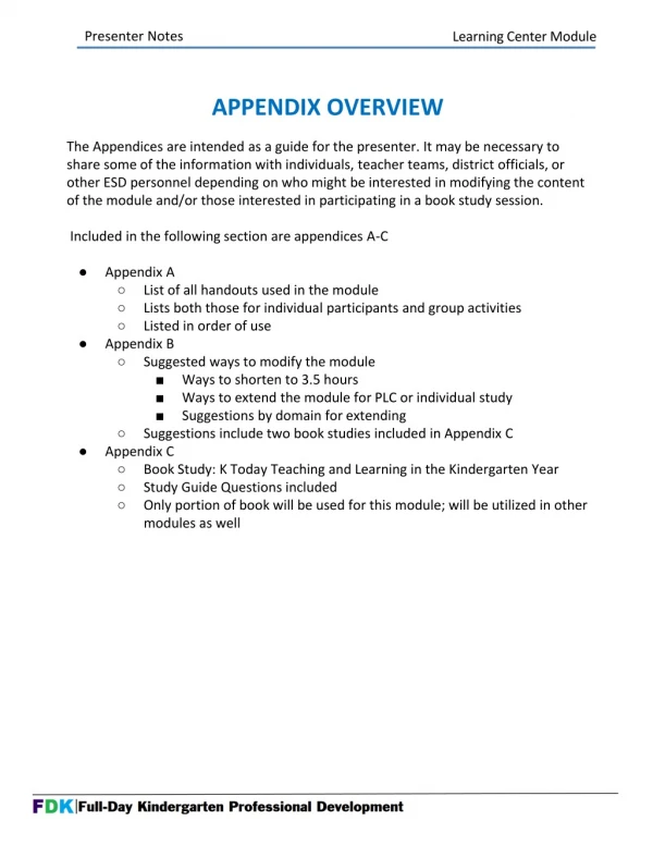 APPENDIX OVERVIEW