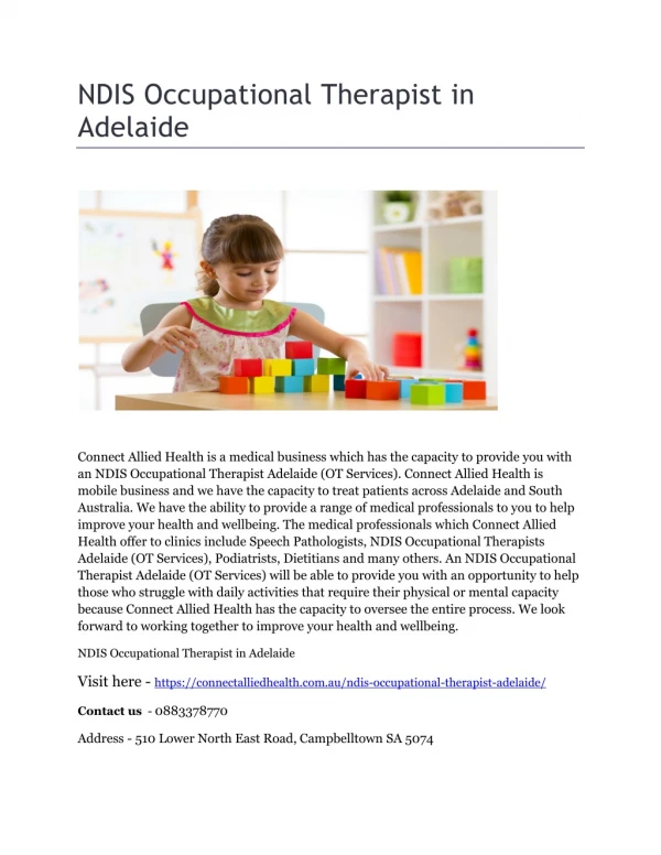 NDIS Occupational Therapist in Adelaide