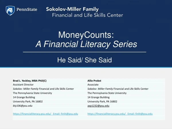 MoneyCounts : A Financial Literacy Series